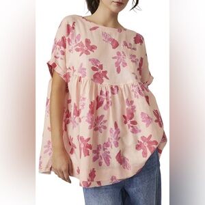 Free People Moon City Ruffle Hem Top In Peach Combo Womes Size S
